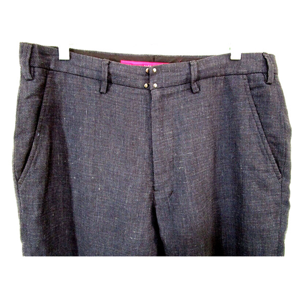 Sage De Cret Navy Blue Linen, Silk Cotton Blend Tweed Dress Pants Men Sz L - Picture 2 of 11